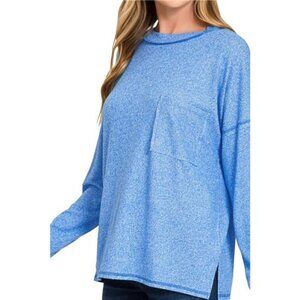 Zenana Soft Melange Hacci Round-Neck Long Sleeve T-Shirt
